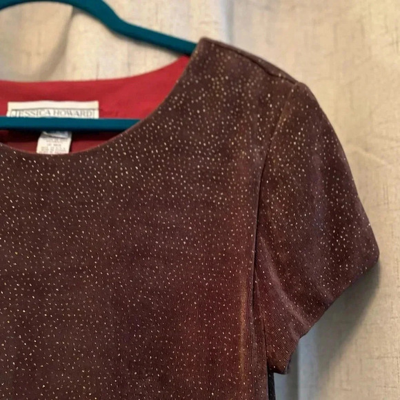 Jessica Howard Size 12 Brown Sparkling Short Sleeve Dress. Fully lined. Mini - Picture 2 of 7